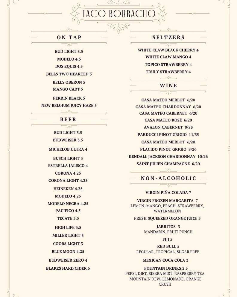 Taco Borracho - Grand Rapids, MI menu_pic