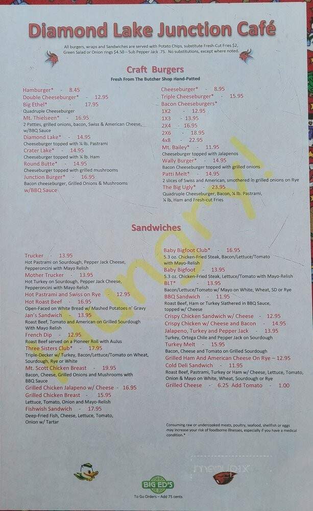 Diamond Lake Junction Cafe - Chemult, OR menu_pic