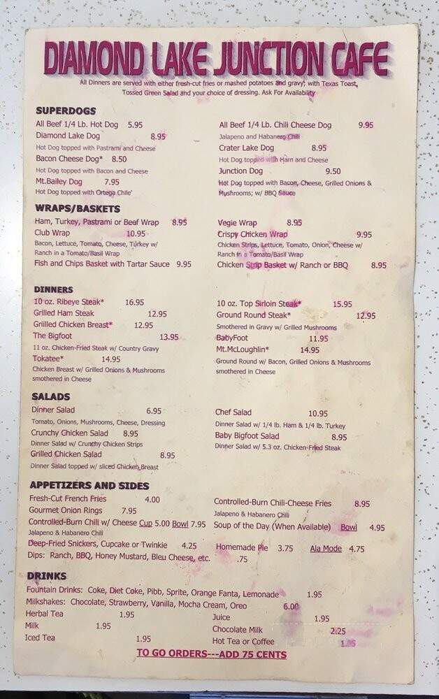 Diamond Lake Junction Cafe - Chemult, OR menu_pic