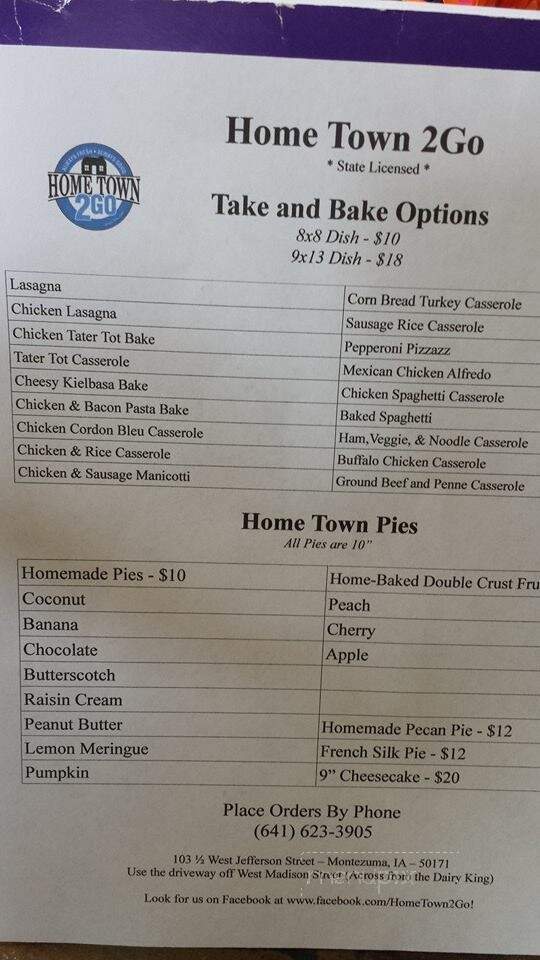 Home Town Restaurant - Montezuma, IA menu_pic
