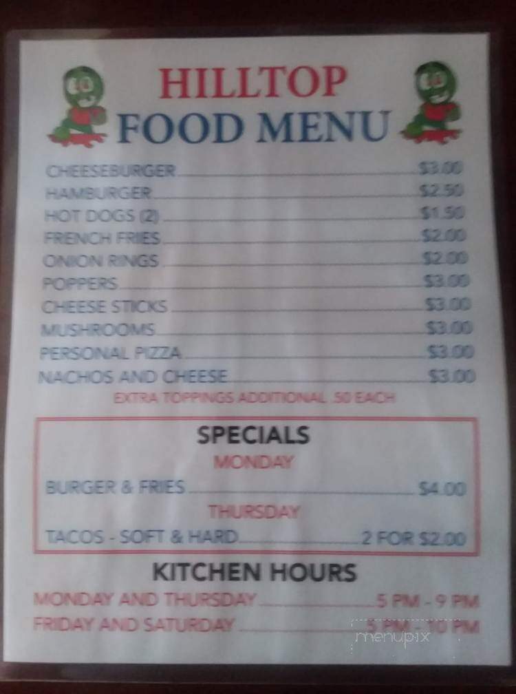 Hilltop Bar & Restaurant - Mount Pleasant, PA menu_pic