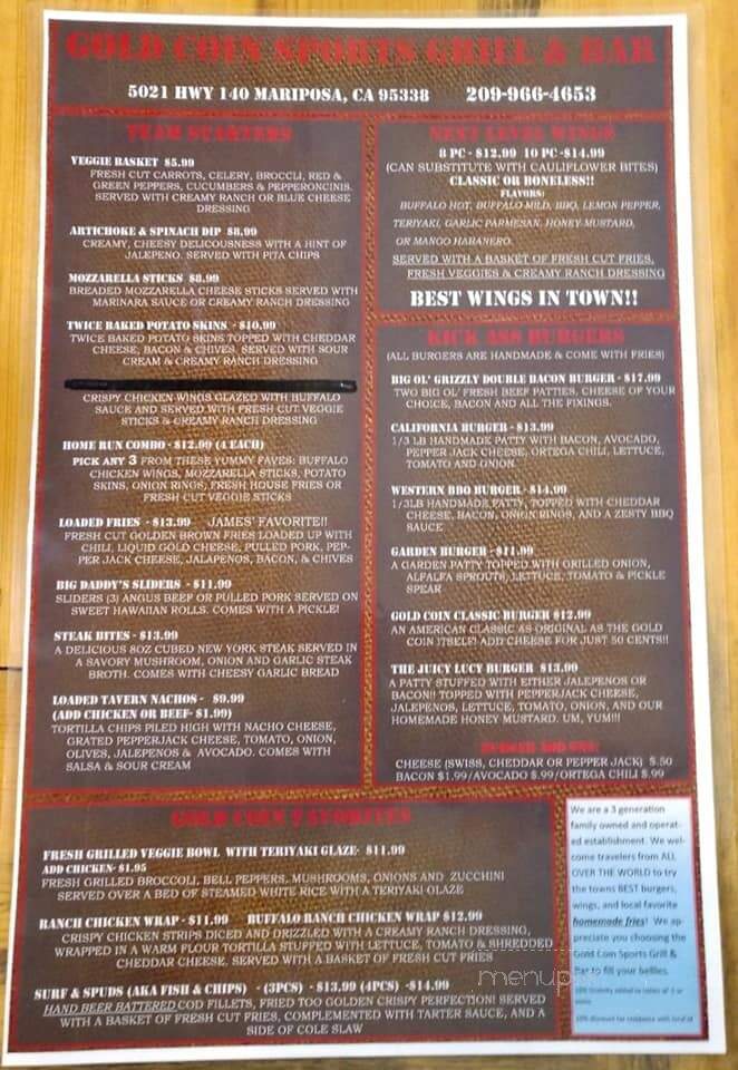 Gold Coin Sports Tavern - Mariposa, CA menu_pic