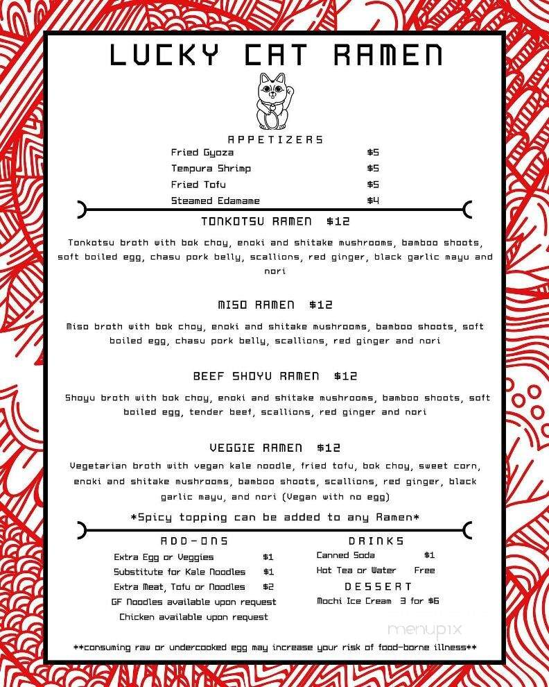 Lucky Cat Ramen - Portland, OR menu_pic