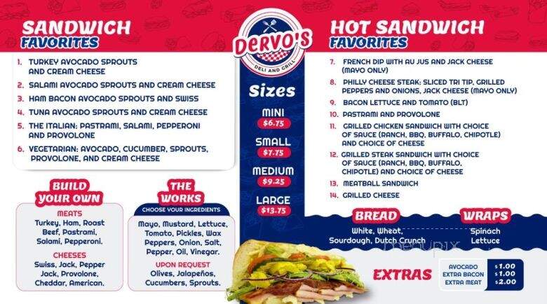 Dervo's Deli and Grill - Fresno, CA menu_pic