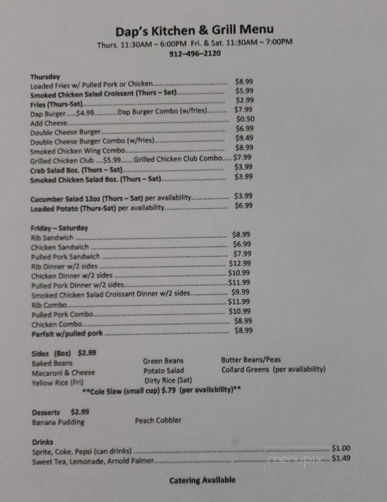 Dap's Kitchen and Grill - Folkston, GA menu_pic