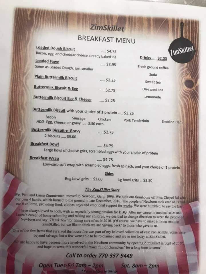 ZimSkillet - Newborn, GA menu_pic