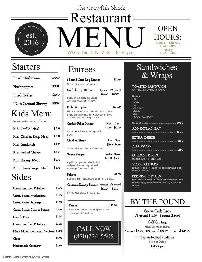 The Crawfish Shack - Monticello, AR menu_pic