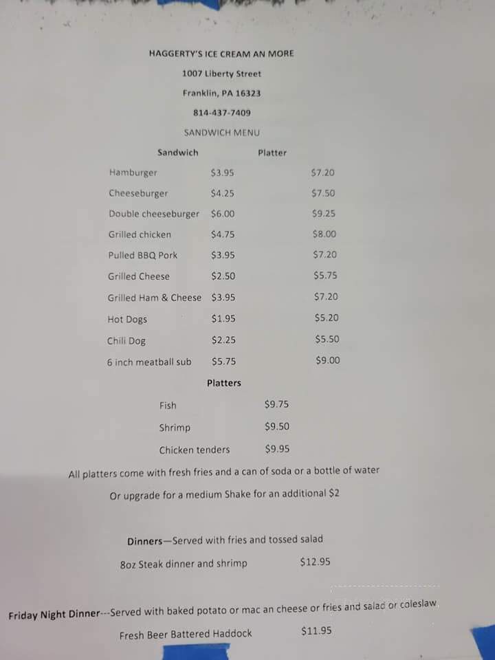 Dotty Haggerty's Ice Cream and More - Franklin, PA menu_pic