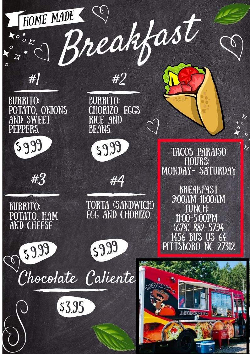 Tacos Paraiso - Pittsboro, NC menu_pic