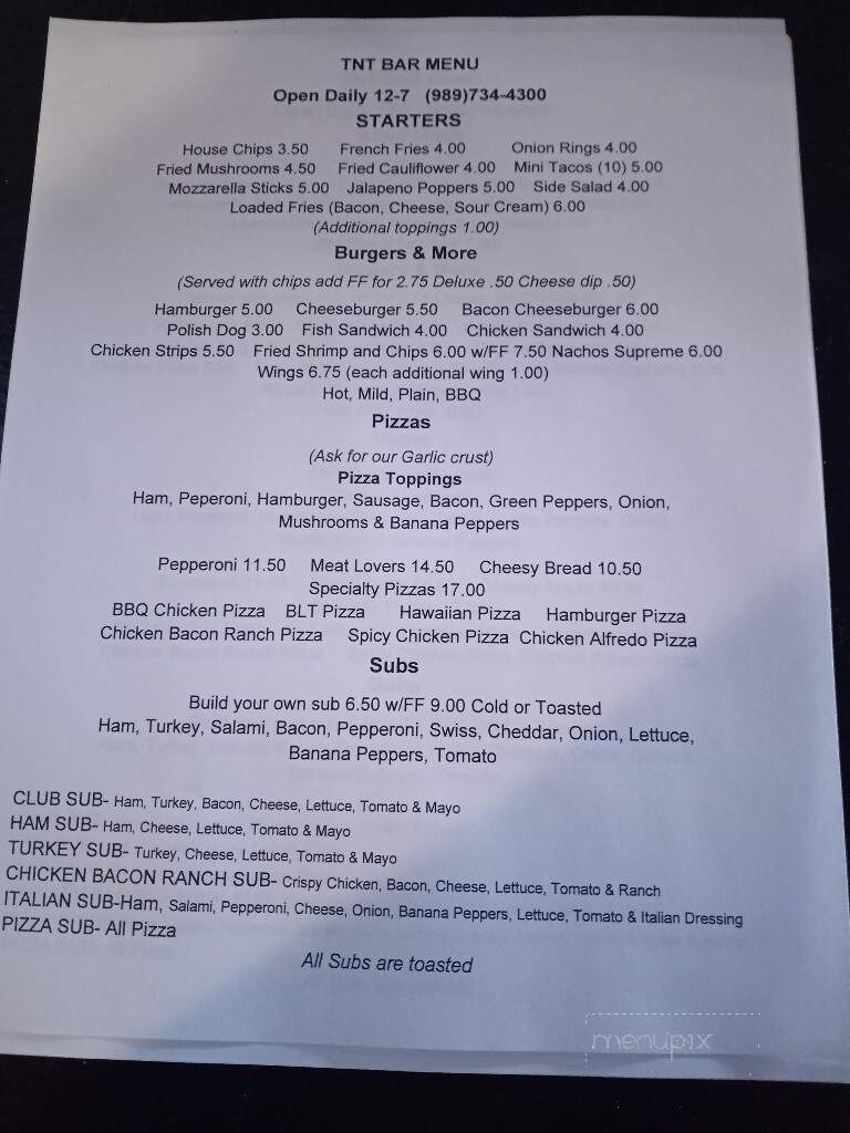TNT - Rogers City, MI menu_pic