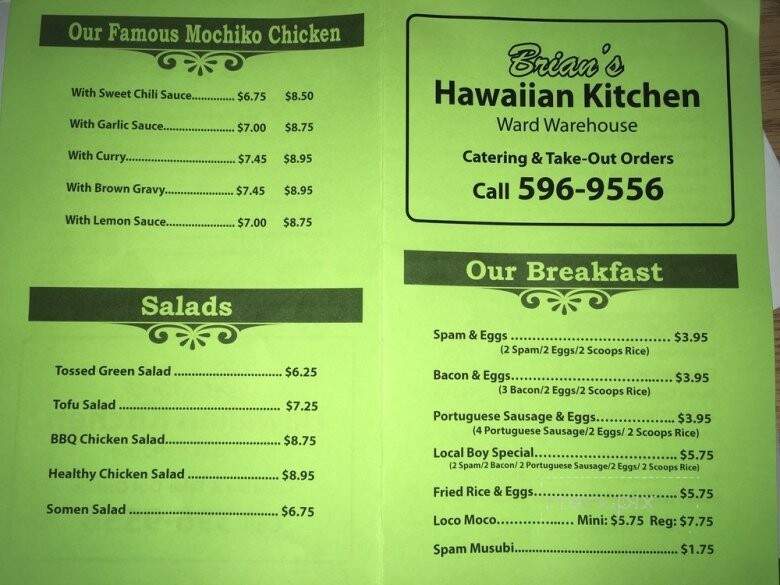 Brian's Hawaiian Kitchen - Honolulu, HI menu_pic