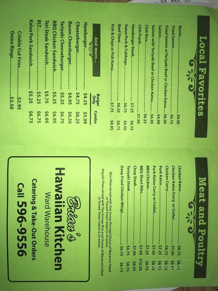 Brian's Hawaiian Kitchen - Honolulu, HI menu_pic