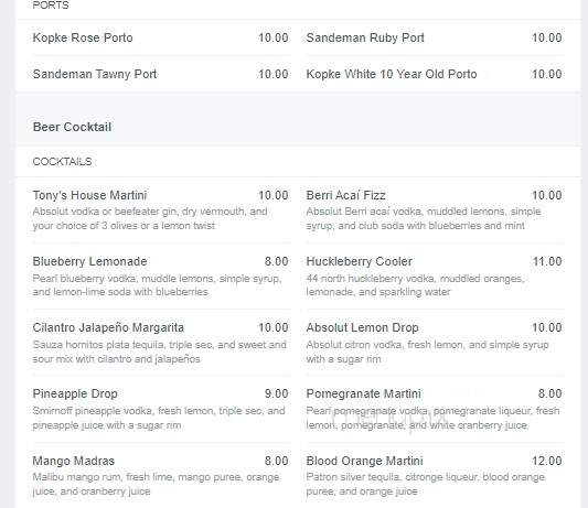 Tony's Steakhouse - Yakima, WA menu_pic