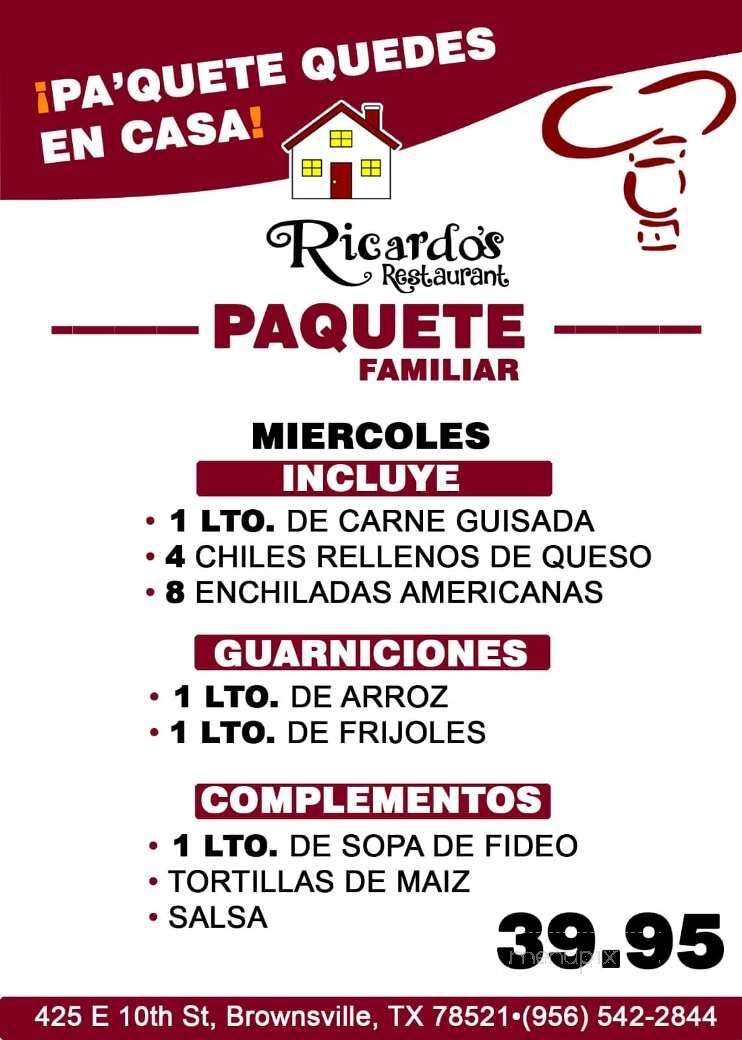 Ricardo's International Cuisine - Brownsville, TX menu_pic