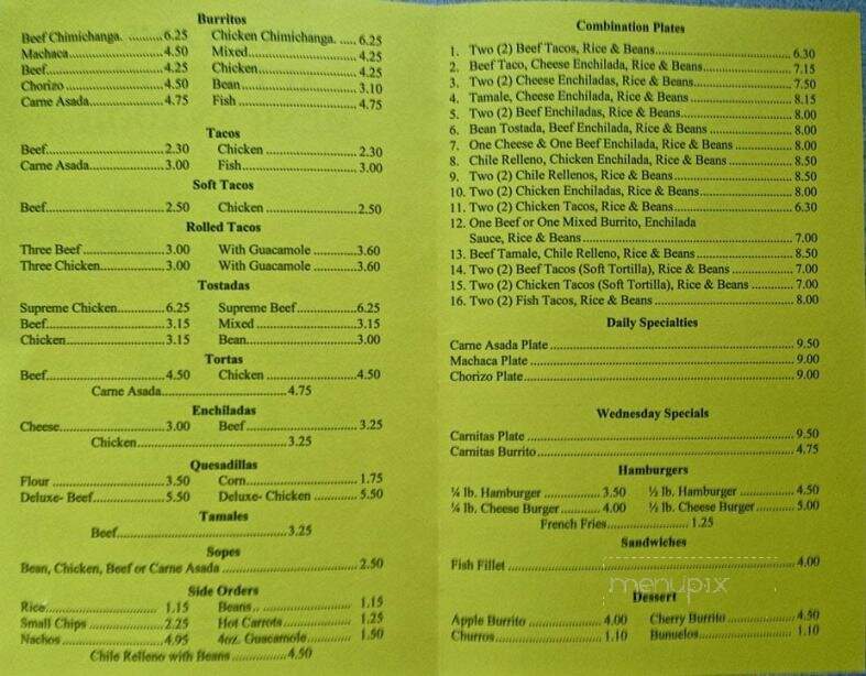 Maritza's Mexican Food - San Diego, CA menu_pic