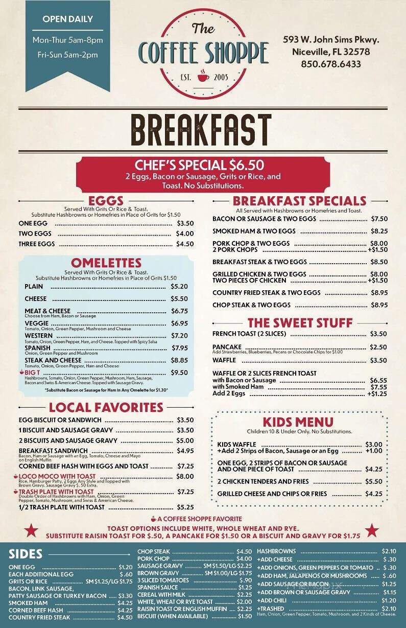 Coffee Shoppe - Niceville, FL menu_pic