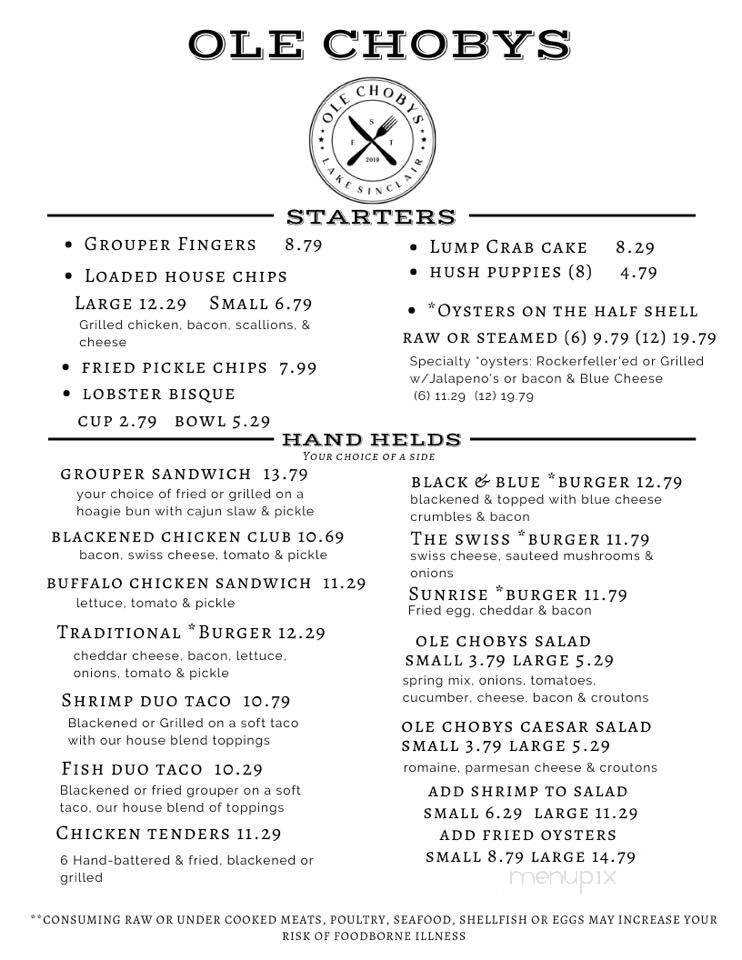 Choby's At Little River - Milledgeville, GA menu_pic