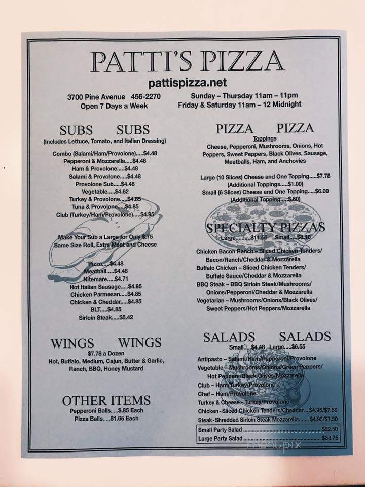 Patti's Pizza - Erie, PA menu_pic