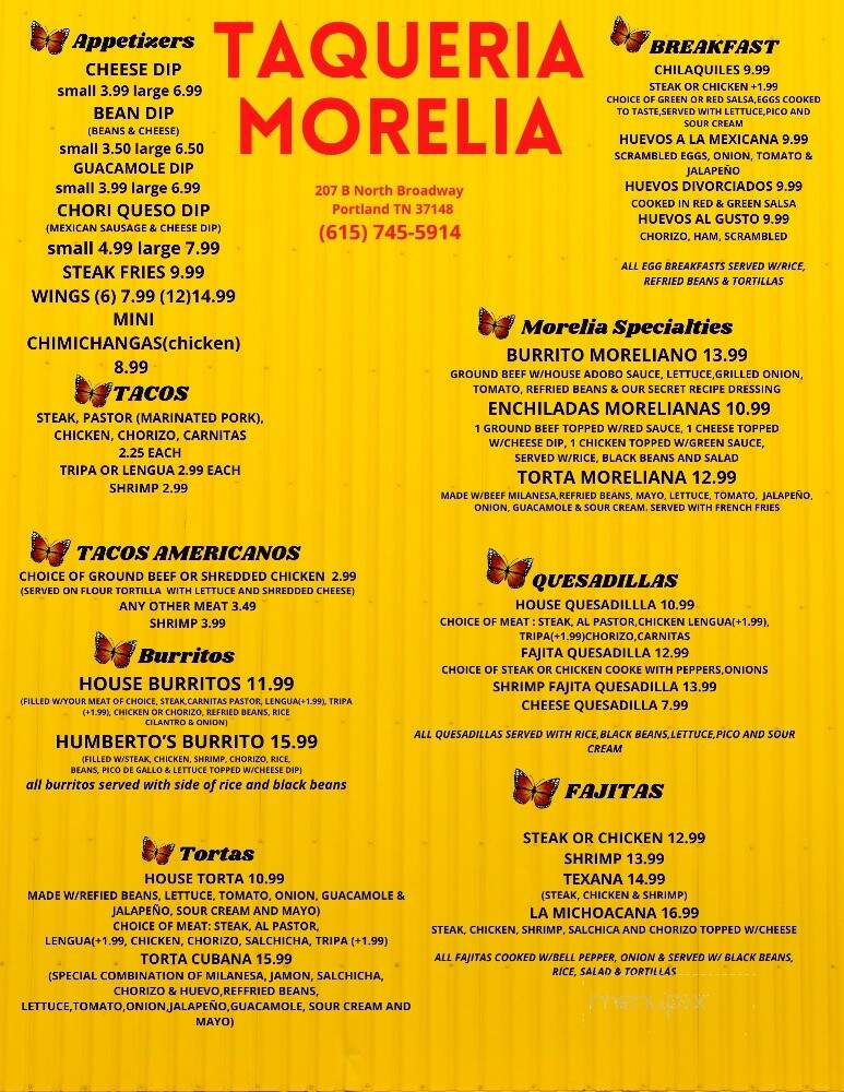 Taqueria Morelia and Mexican Grill - Portland, TN menu_pic