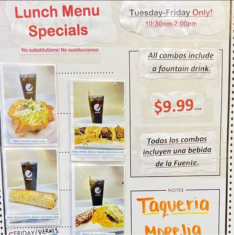 Taqueria Morelia and Mexican Grill - Portland, TN menu_pic