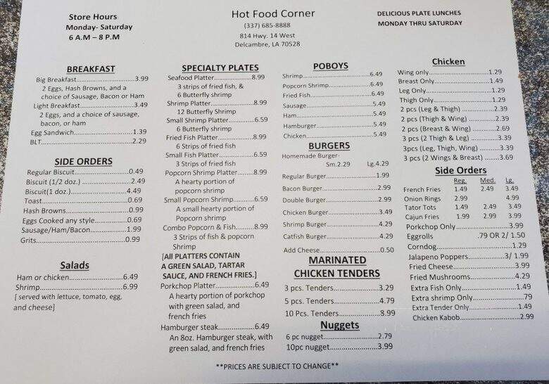 Hot Food Corner - Delcambre, LA menu_pic