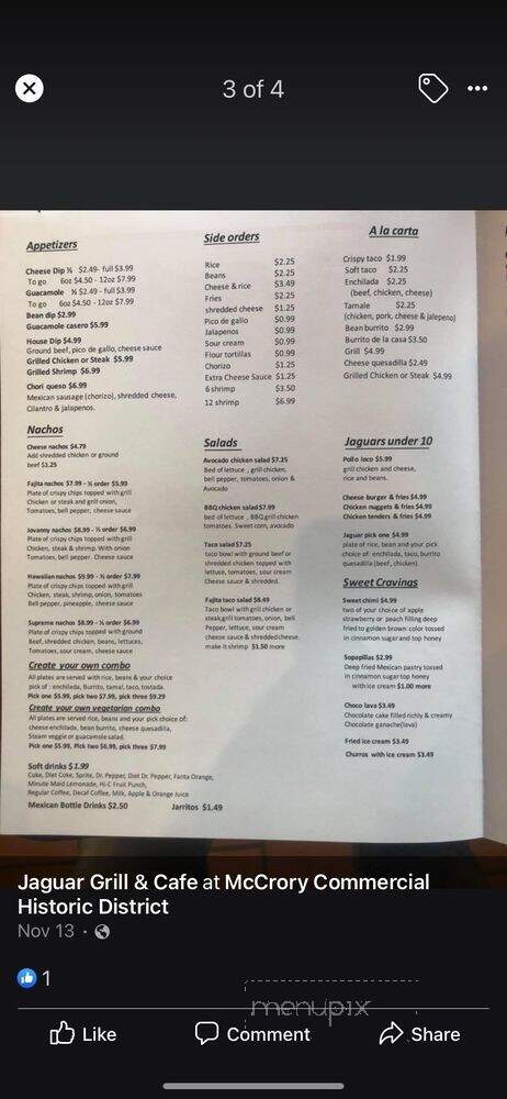 Jaguar Grill & Cafe - McCrory, AR menu_pic