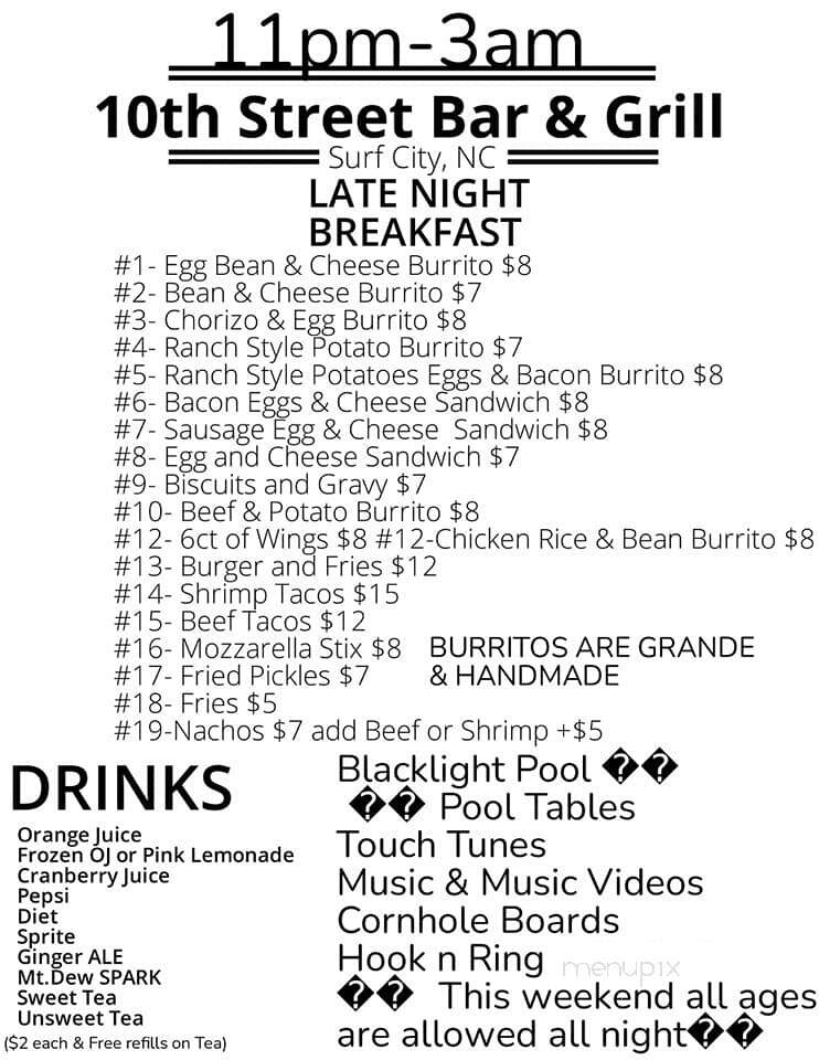 10th Street Bar and Grill - Surf City, NC menu_pic