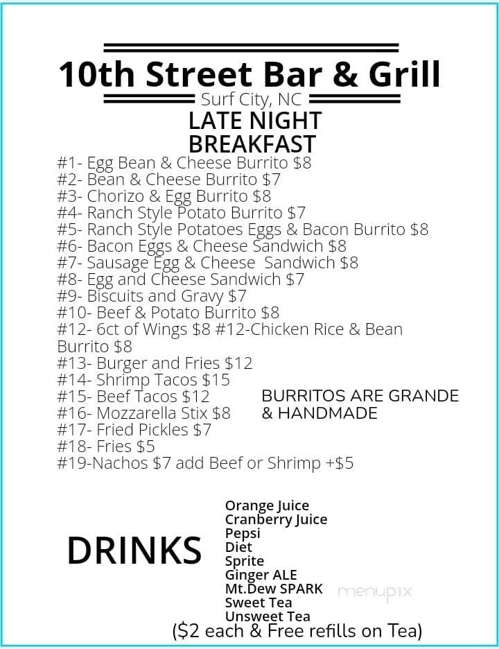 10th Street Bar and Grill - Surf City, NC menu_pic