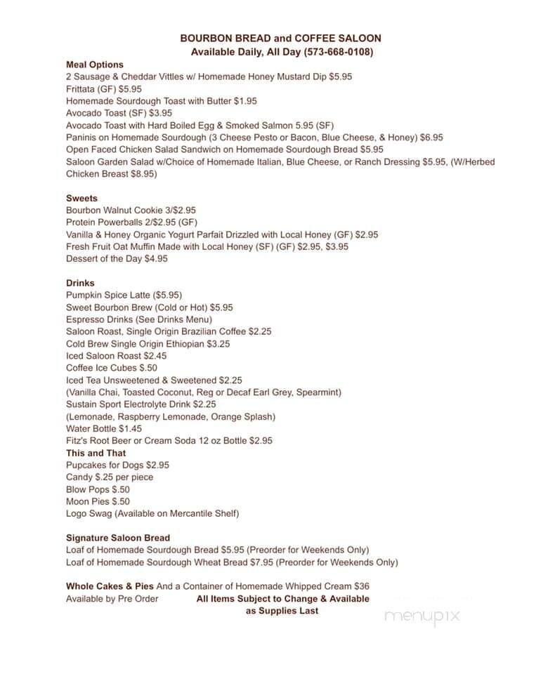Bourbon Cafe and Coffee Saloon - Bourbon, MO menu_pic