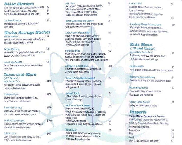 Salsa Sam's Eatery - Irwin, PA menu_pic