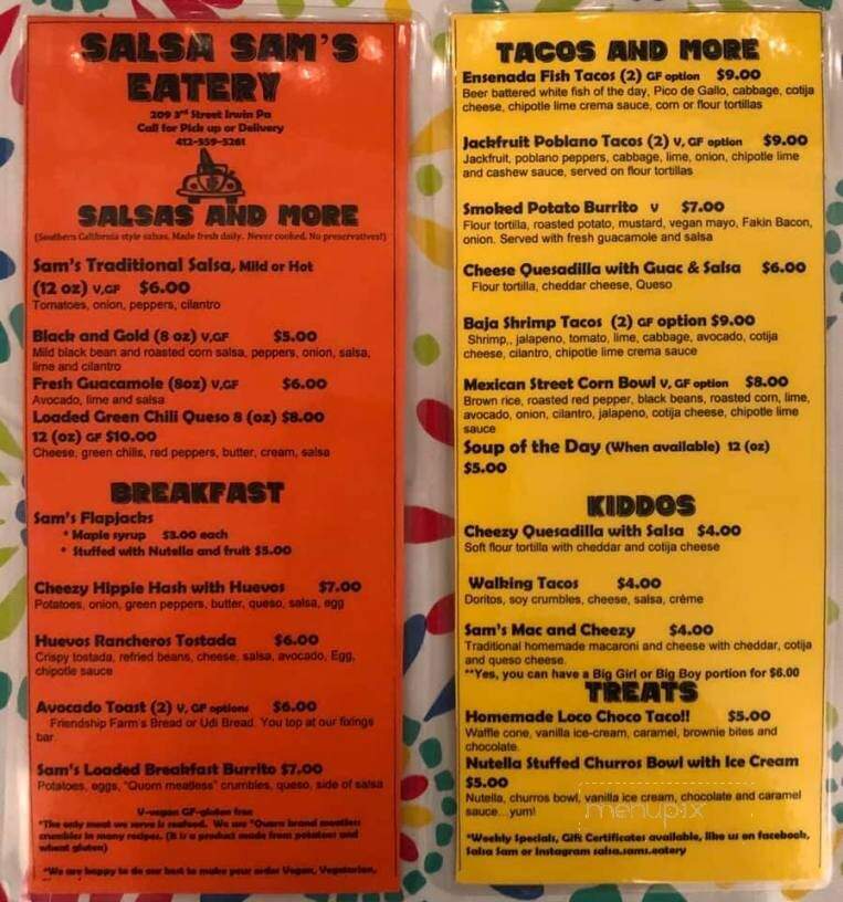 Salsa Sam's Eatery - Irwin, PA menu_pic