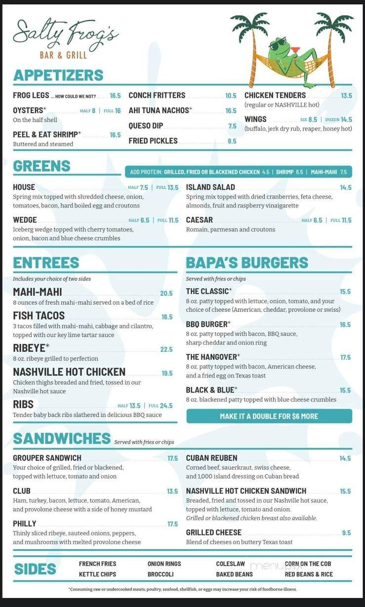 Salty Frog's Bar & Grill - Key West, FL menu_pic