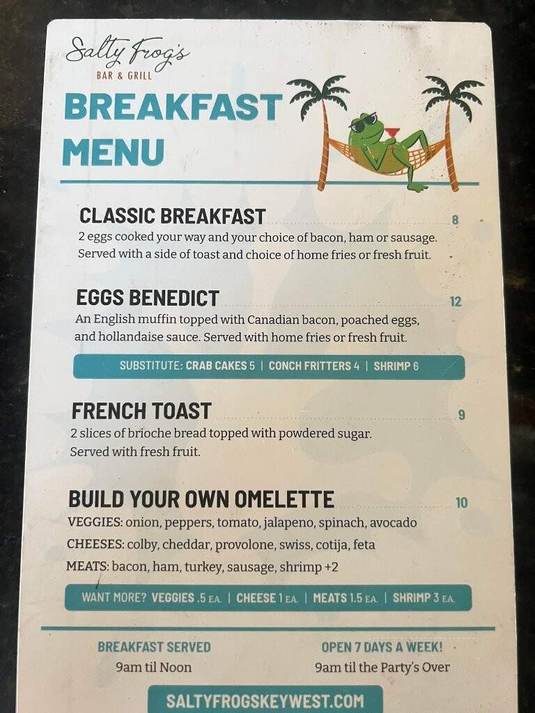 Salty Frog's Bar & Grill - Key West, FL menu_pic