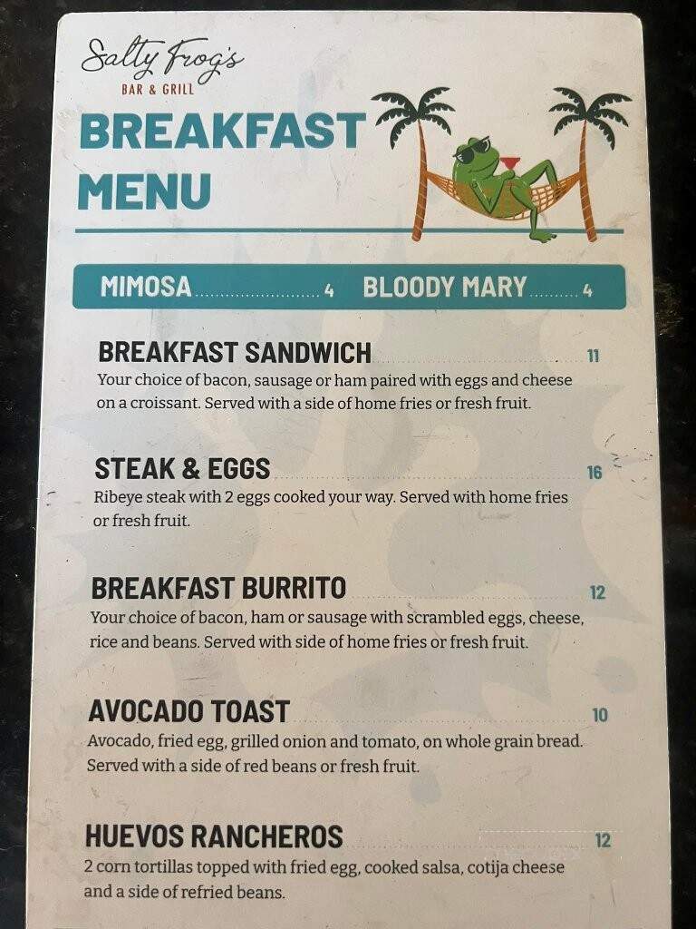 Salty Frog's Bar & Grill - Key West, FL menu_pic