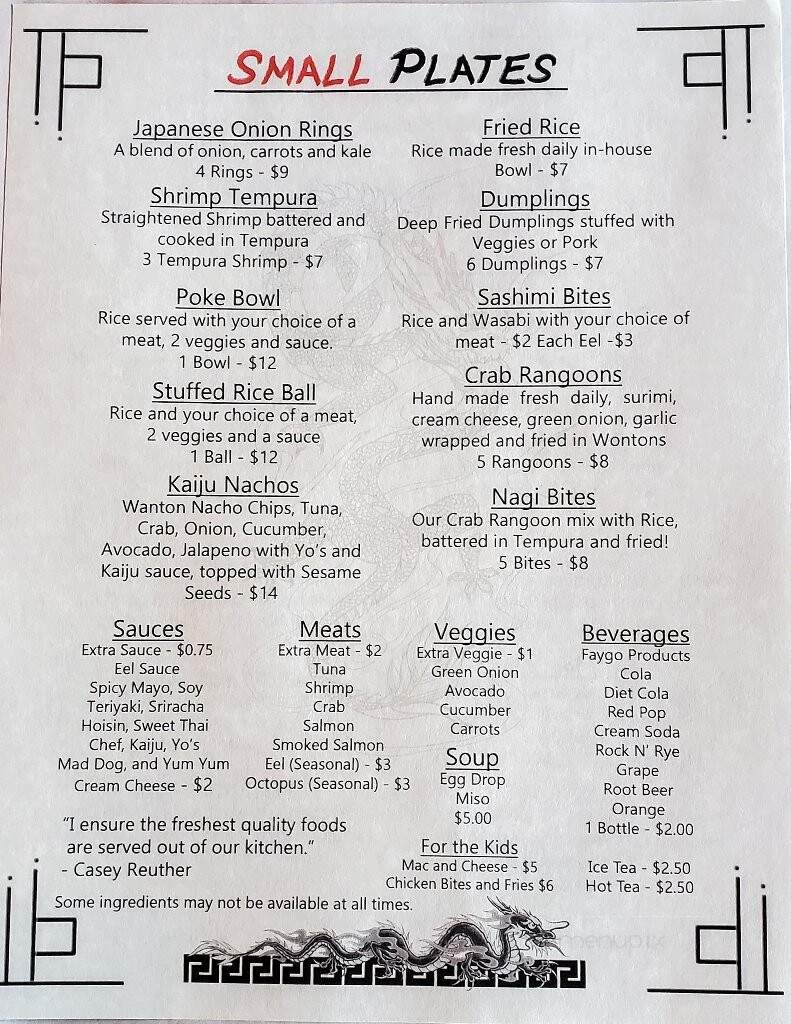 Yo Sushimi - West Branch, MI menu_pic