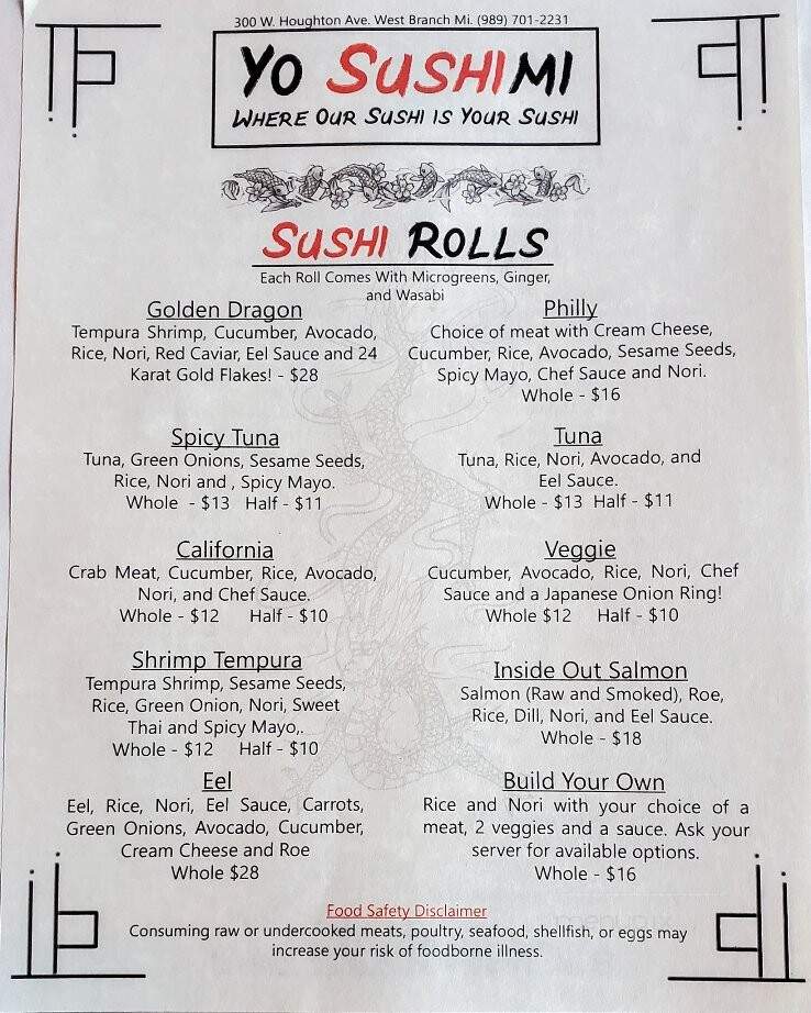 Yo Sushimi - West Branch, MI menu_pic