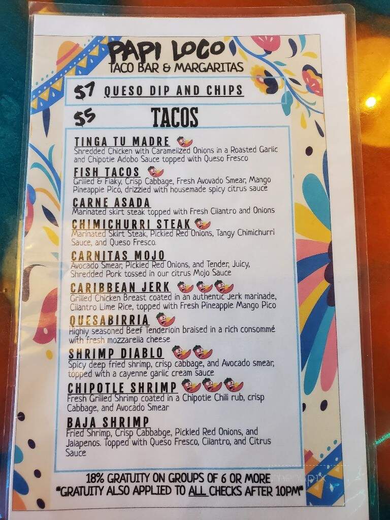 Papi Loco Taco Bar - Monroe, LA menu_pic