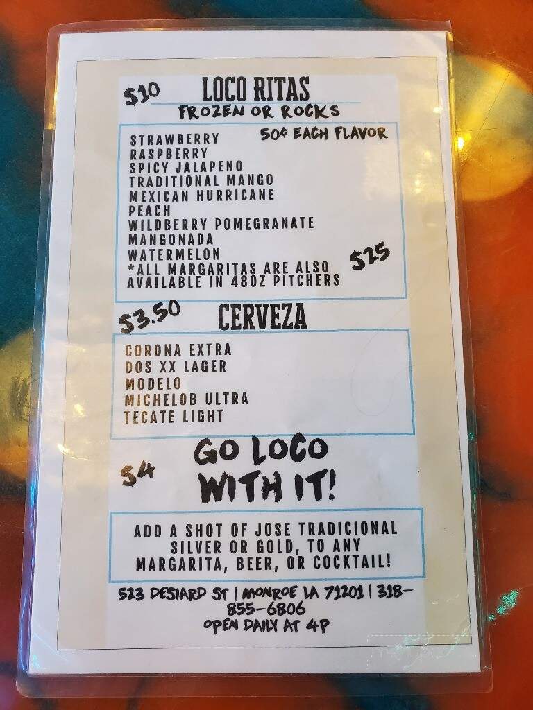 Papi Loco Taco Bar - Monroe, LA menu_pic