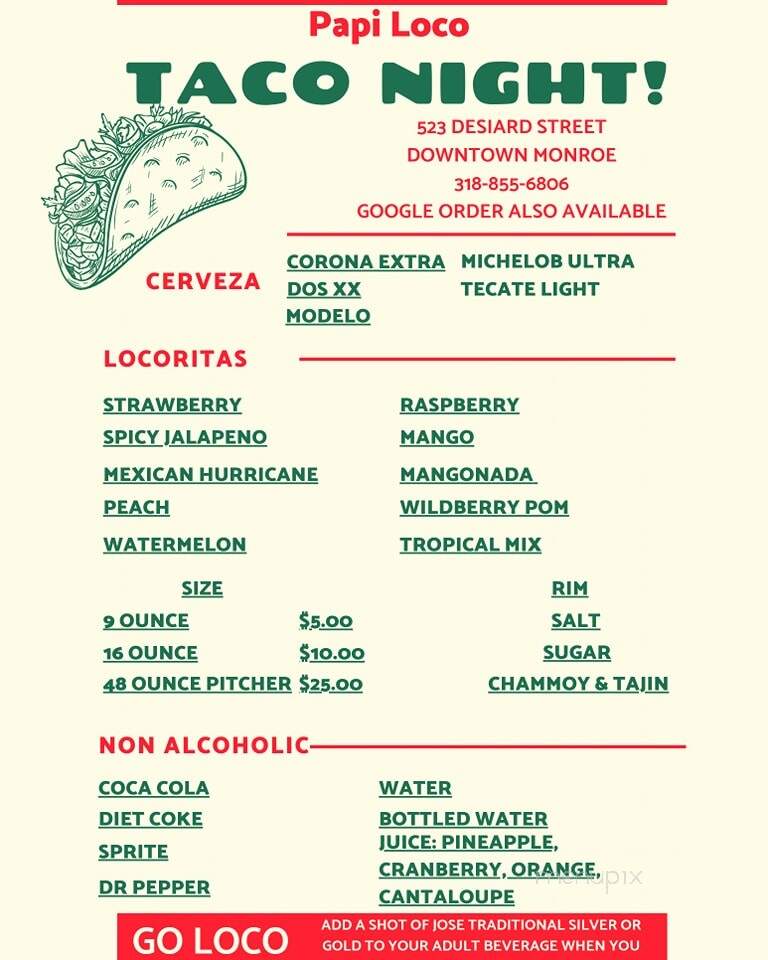 Papi Loco Taco Bar - Monroe, LA menu_pic