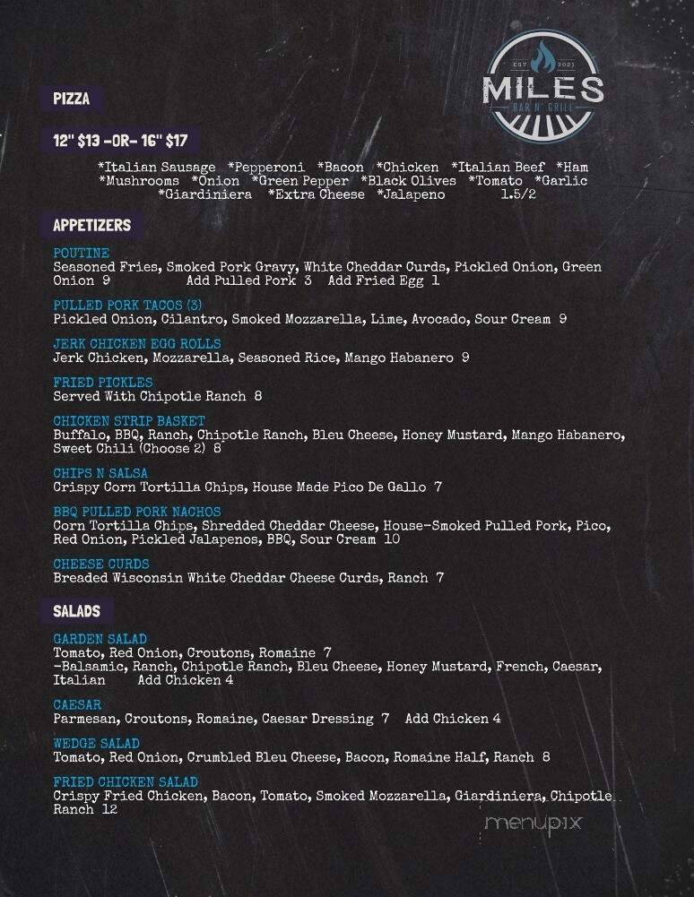 Miles Bar N' Grill - Garden Prairie, IL menu_pic