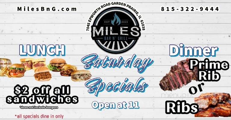 Miles Bar N' Grill - Garden Prairie, IL menu_pic