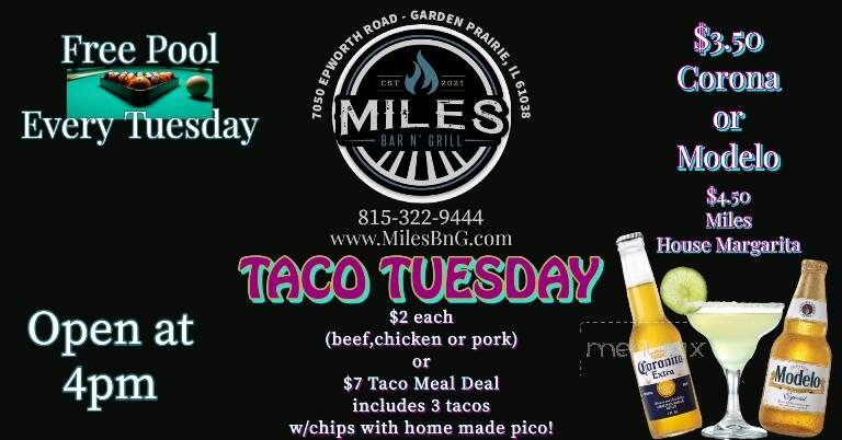 Miles Bar N' Grill - Garden Prairie, IL menu_pic