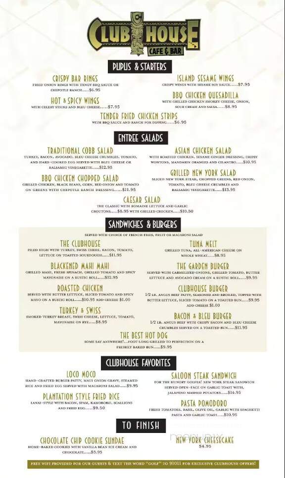 Clubhouse Cafe & Bar - Lahaina, HI menu_pic