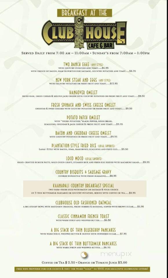 Clubhouse Cafe & Bar - Lahaina, HI menu_pic