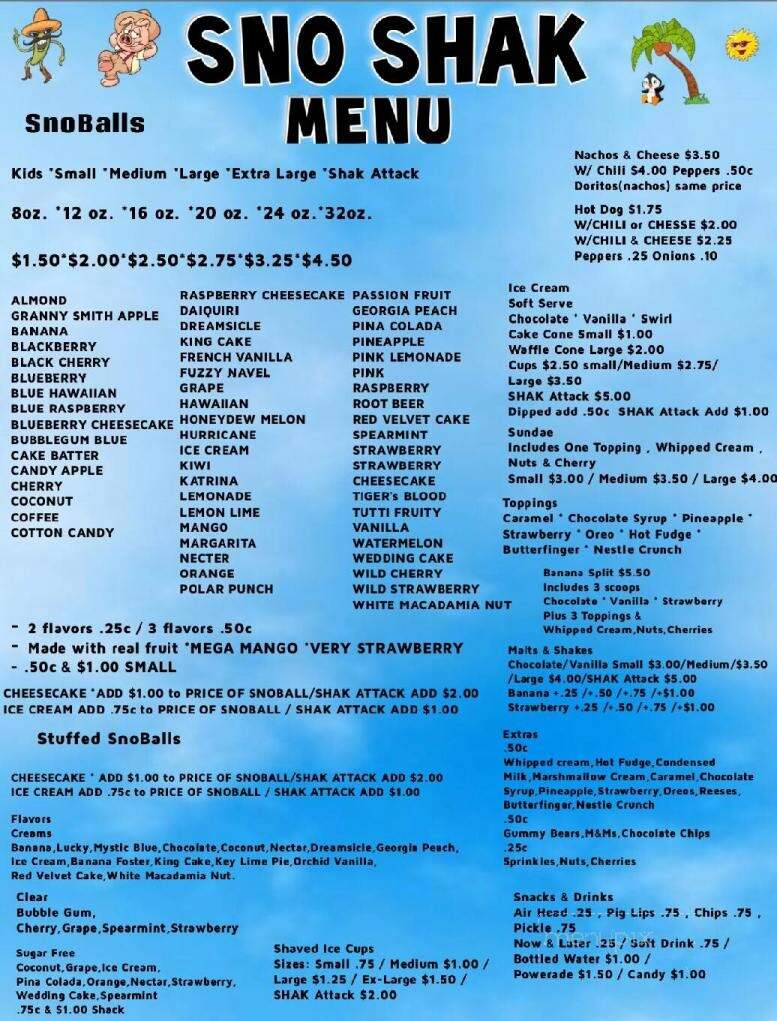 Sno-Shack - Jefferson, LA menu_pic