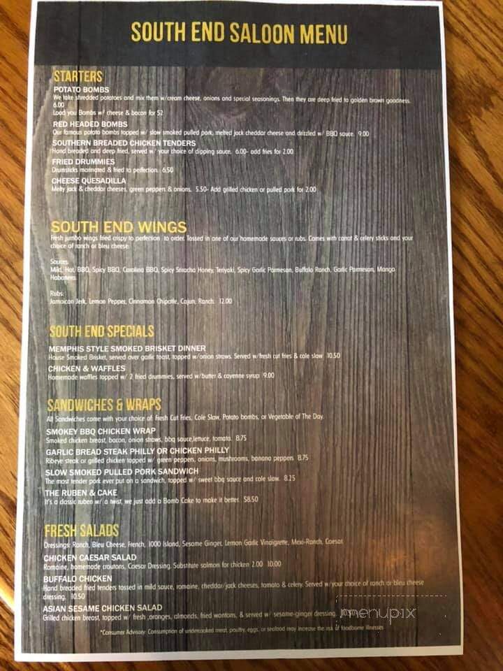 Southend Saloon - Northfield, OH menu_pic