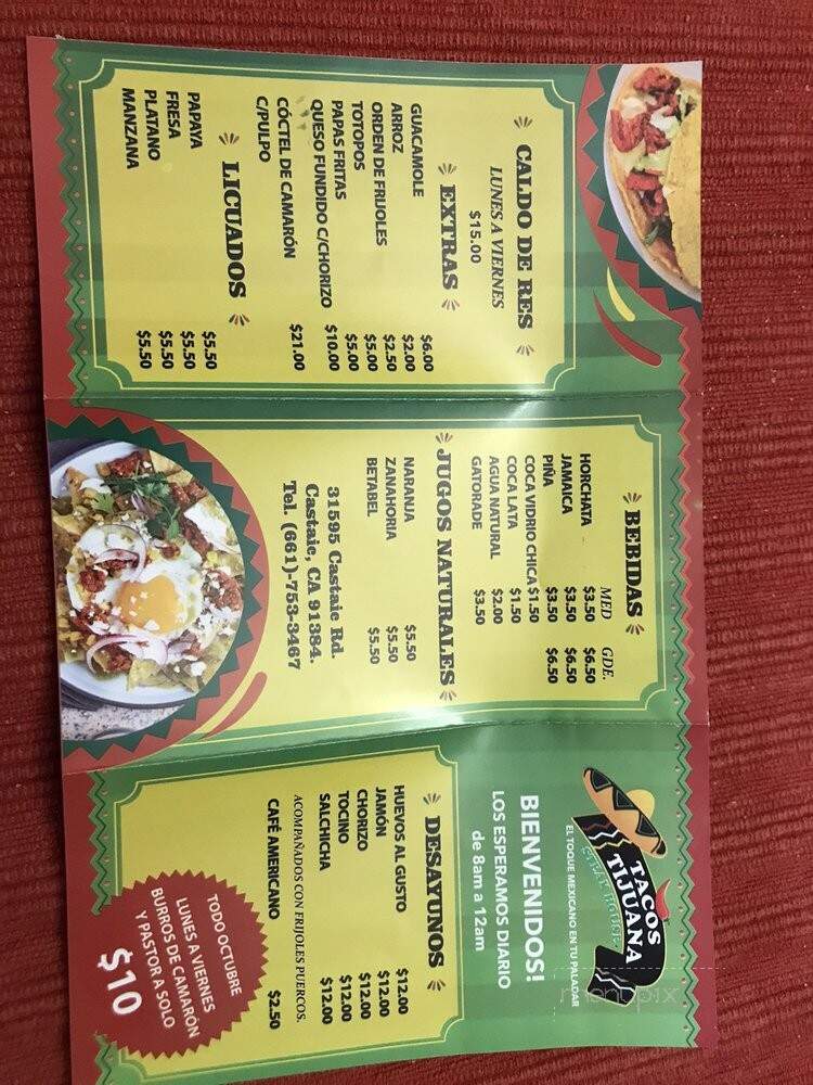 Tacos Tijuana - Castaic, CA menu_pic