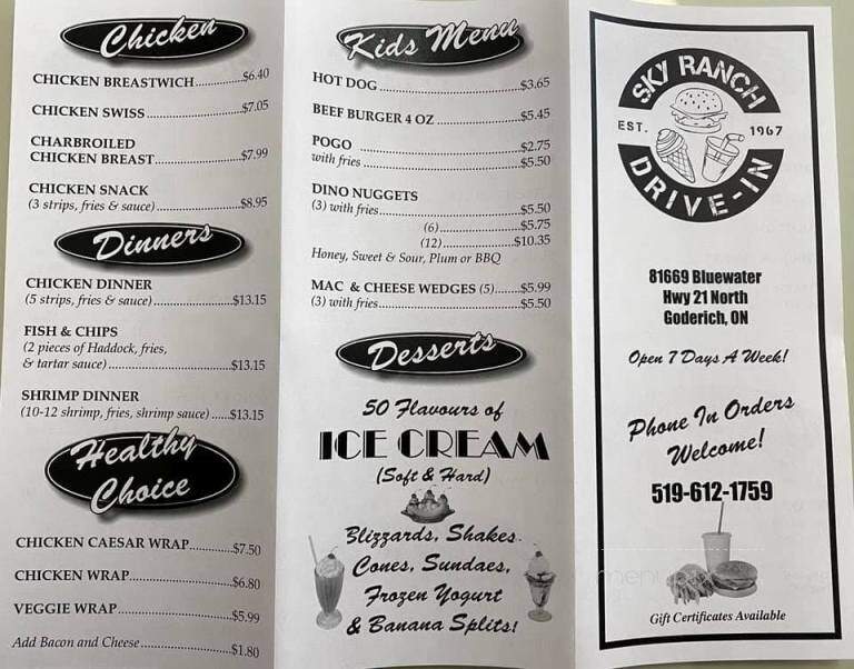 Sky Ranch Drive-In - Goderich, ON menu_pic