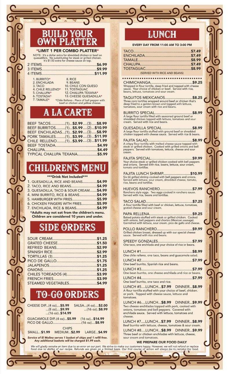 El Molino - Warrior, AL menu_pic