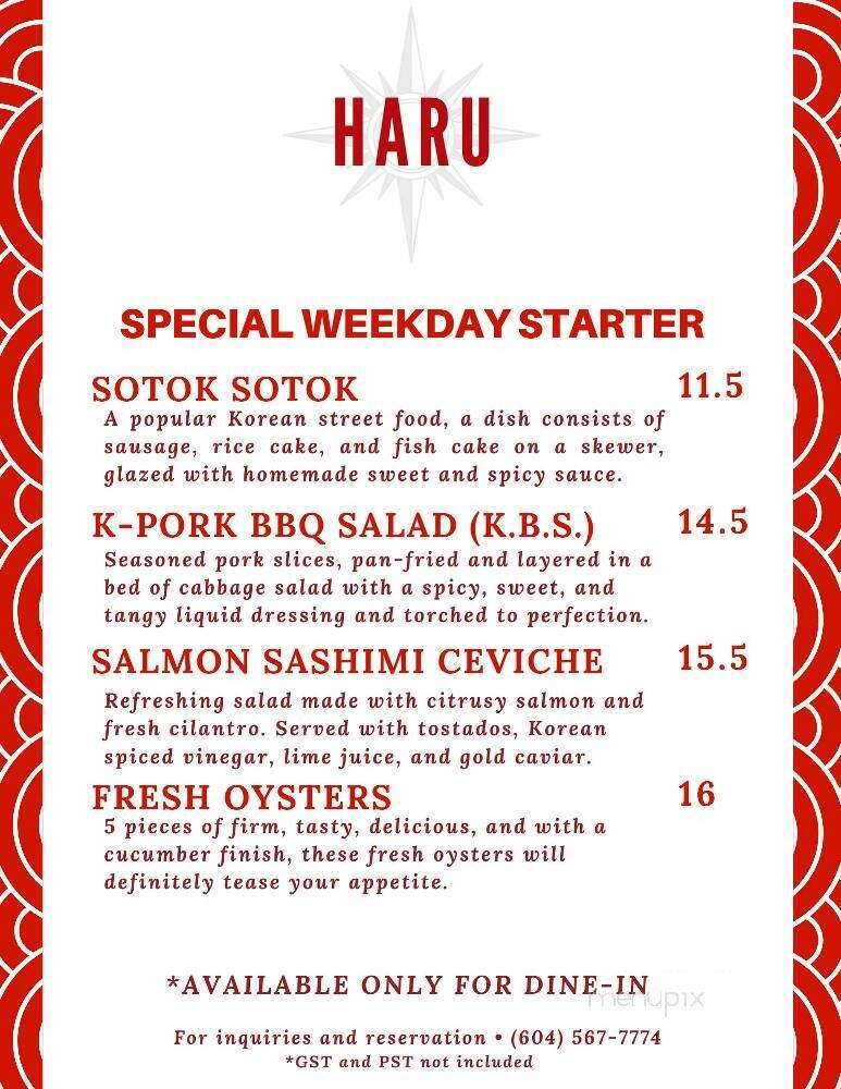 Haru Fusion Cuisine - Squamish, BC menu_pic